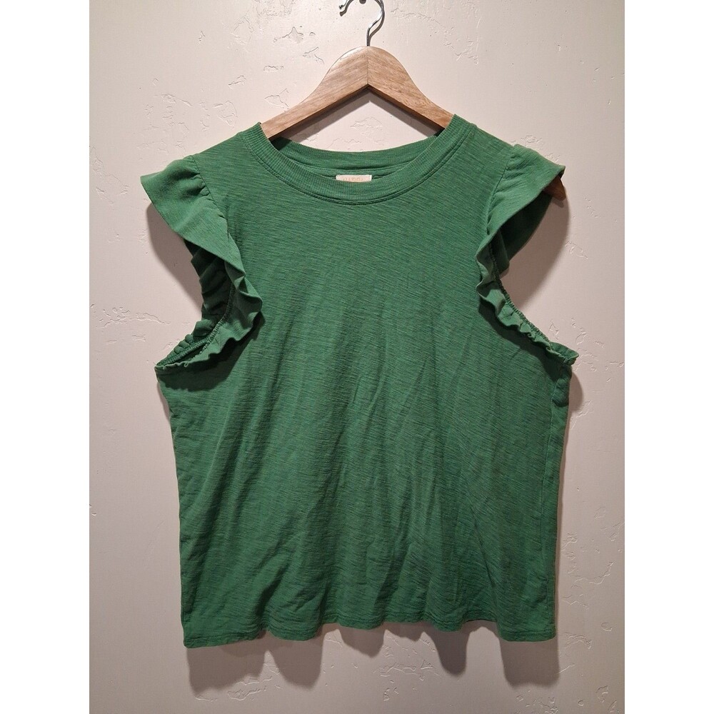Nation LTD Flutter Sleeve Top Size L Green 100% Pima Cotton Peru Summer Gorpcore